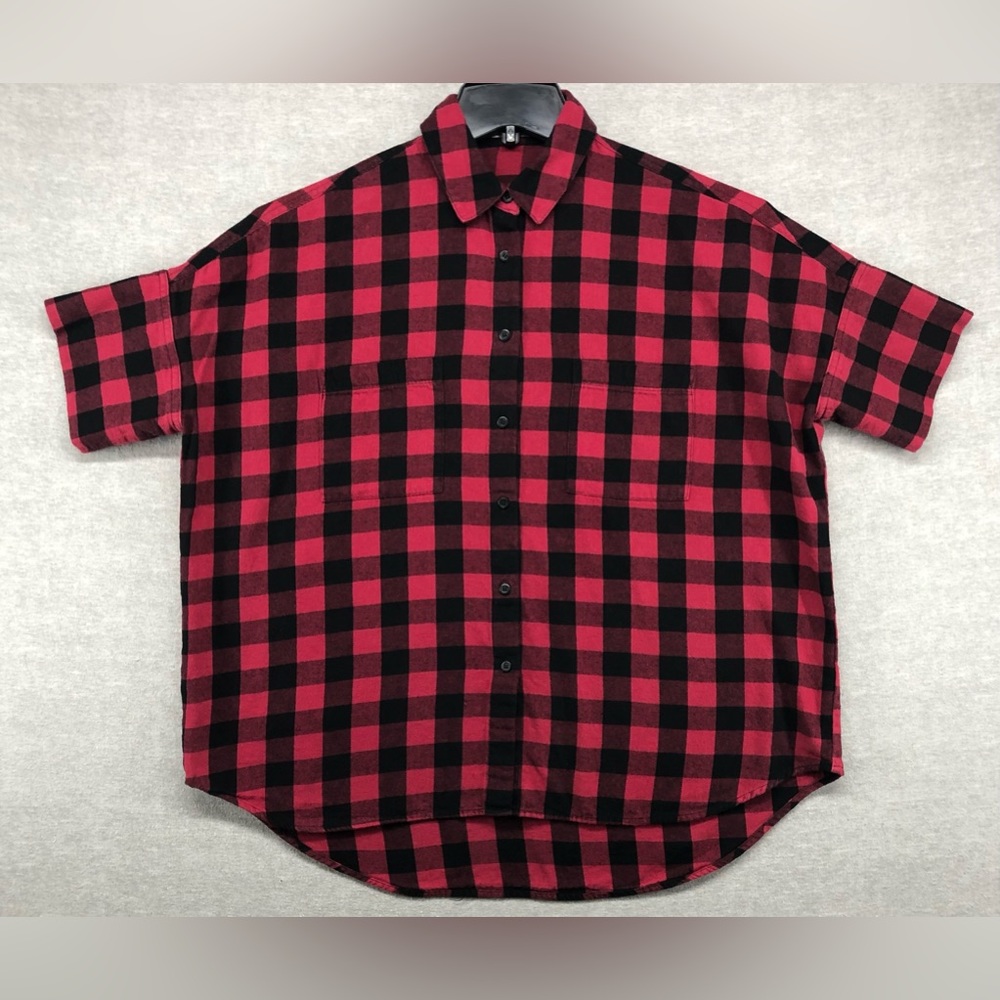 Madewell Short Sleeve Flannel Courier Shirt Women Size S Red/Black Check
